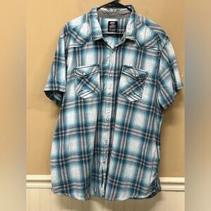 Route 66 Mens Pearl Snap Short Sleeve Blue Plaid Western Shirt Size XXLT